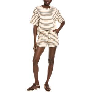 Marion Womens  2Pc Striped Tee Shirt & Short Set, Brown
